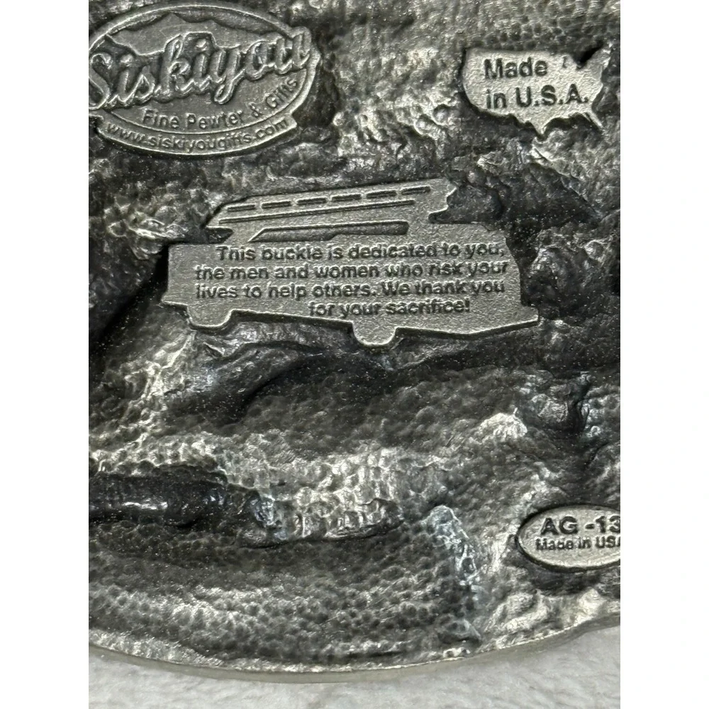 Siskiyou Firefighter Belt Buckle Vintage Fine Pewter Made in USA AG-13 Silver